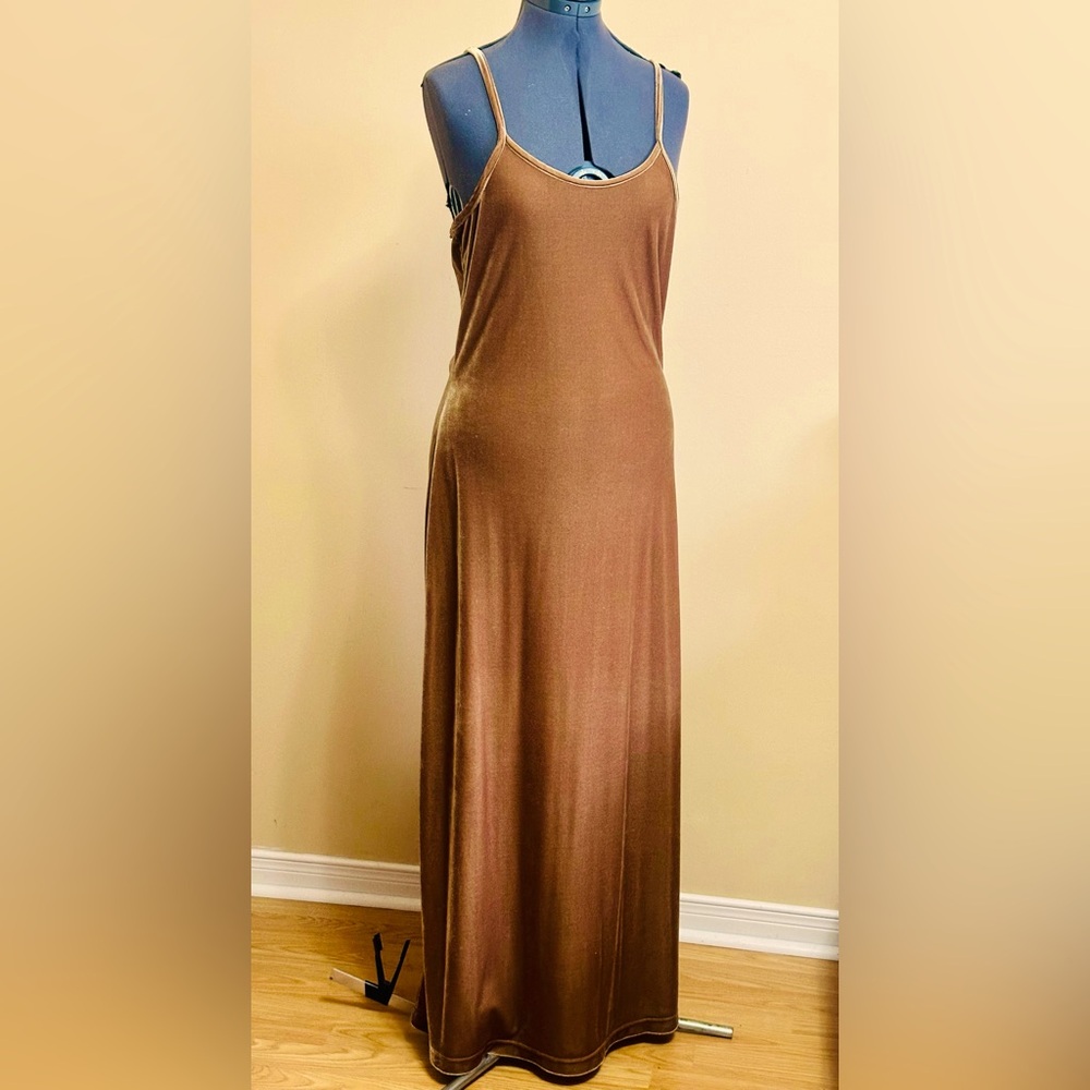 Elegant Honey Brown Velvet Maxi Dress